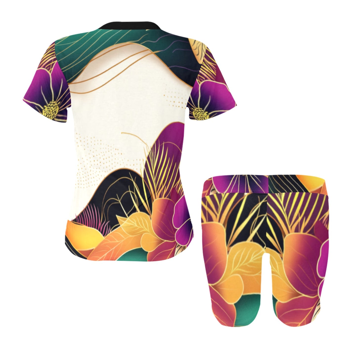 Flowers Abstract Ankara Inspired Golden Waves Yoga Set Women's Short Yoga Set