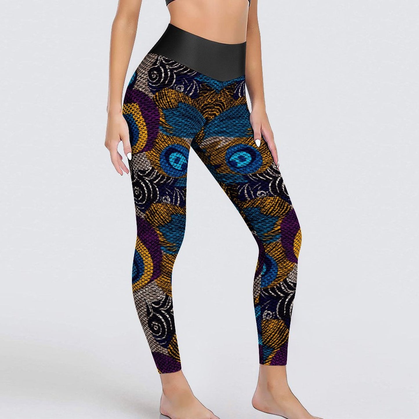 Custom Printed Honeycomb Textured Yoga Pants for Women (All-Over Printing)
