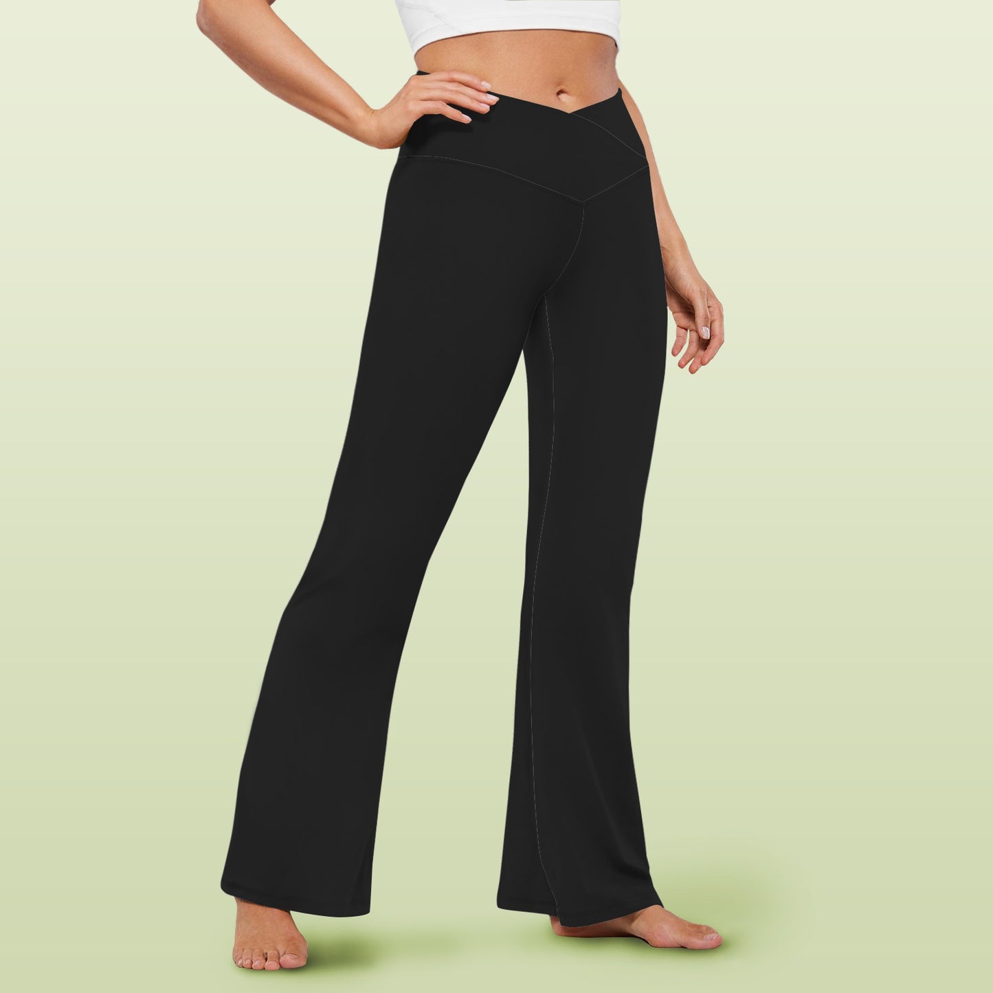 Black Women's High Waist Crossover Tummy Control Flare Leggings High Waist Crossover Tummy Control Flare Leggings