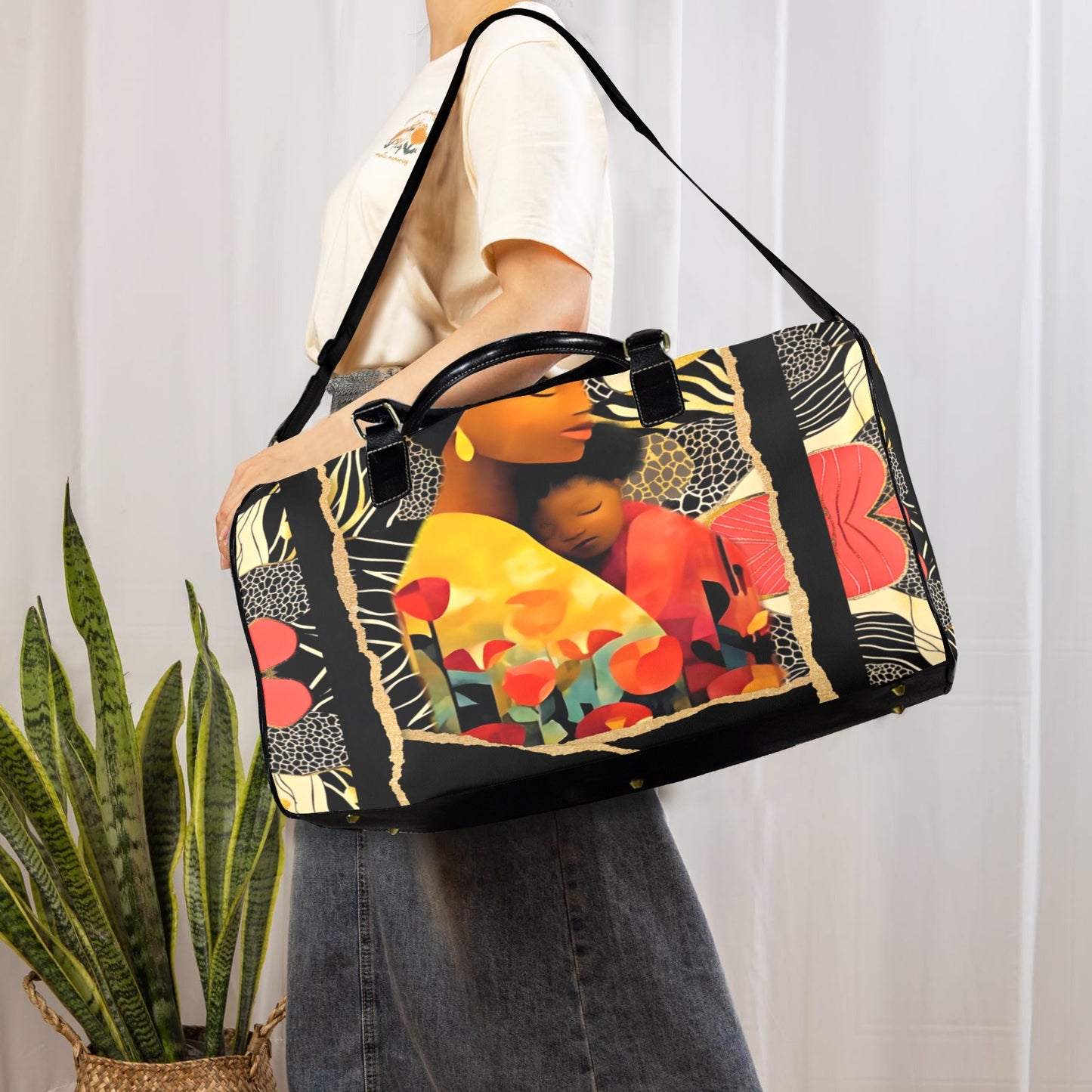 Mother's Day Travel Bag Large Capacity Travel Bag-Large (Black Short Patch) (1737)