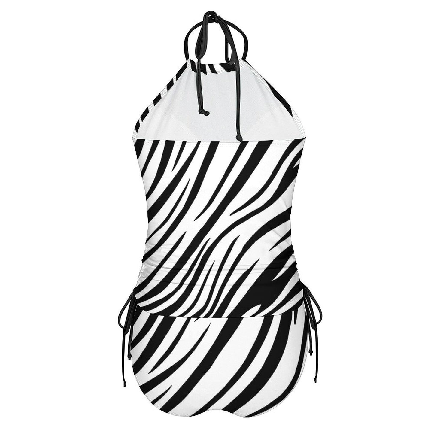 Zebra Print 2-Piece Women's Tankini Set with High Neck Halter Top F145kA01 (All-Over Printing)