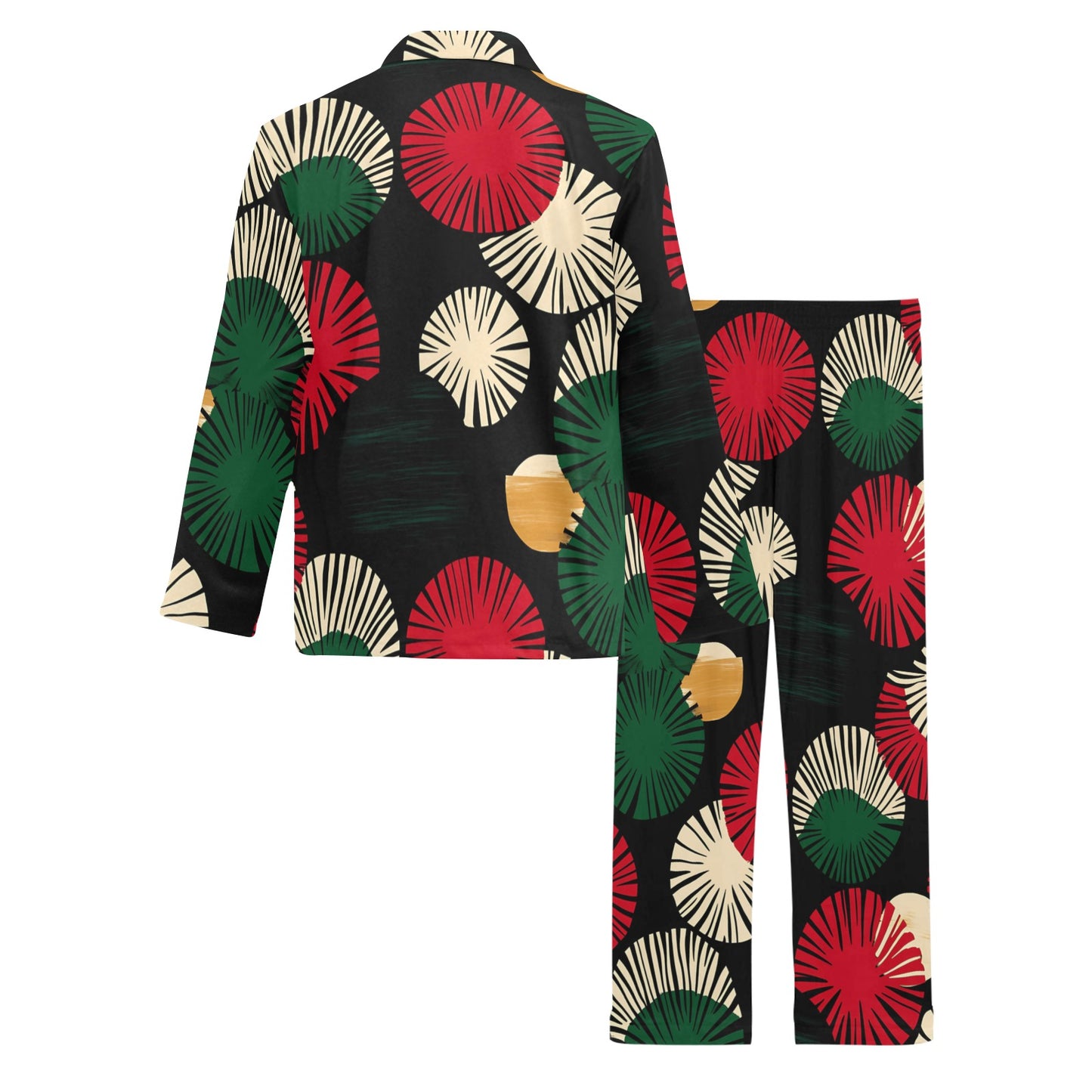 Circle Pattern Men's Pajama Set Men's V-Neck Long Pajama Set