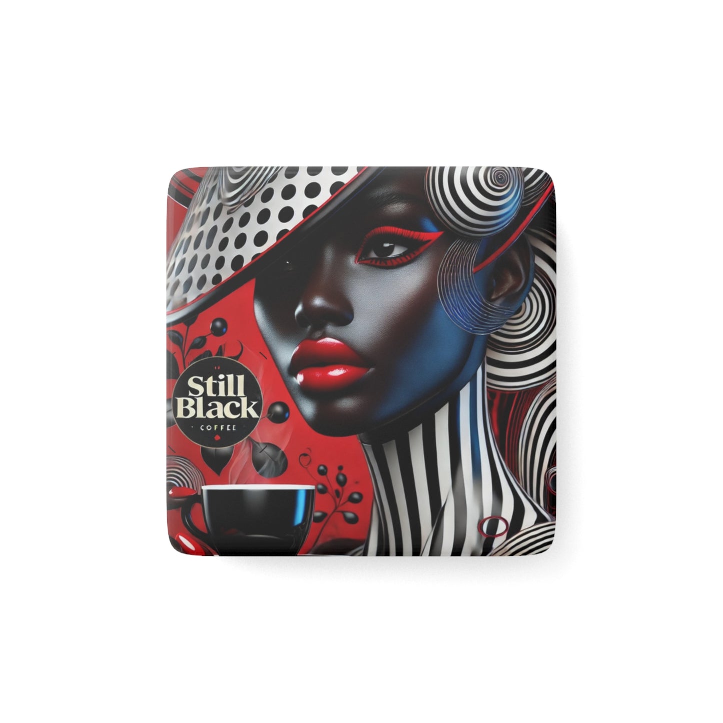 Still Black Porcelain Magnet, Square #SB11