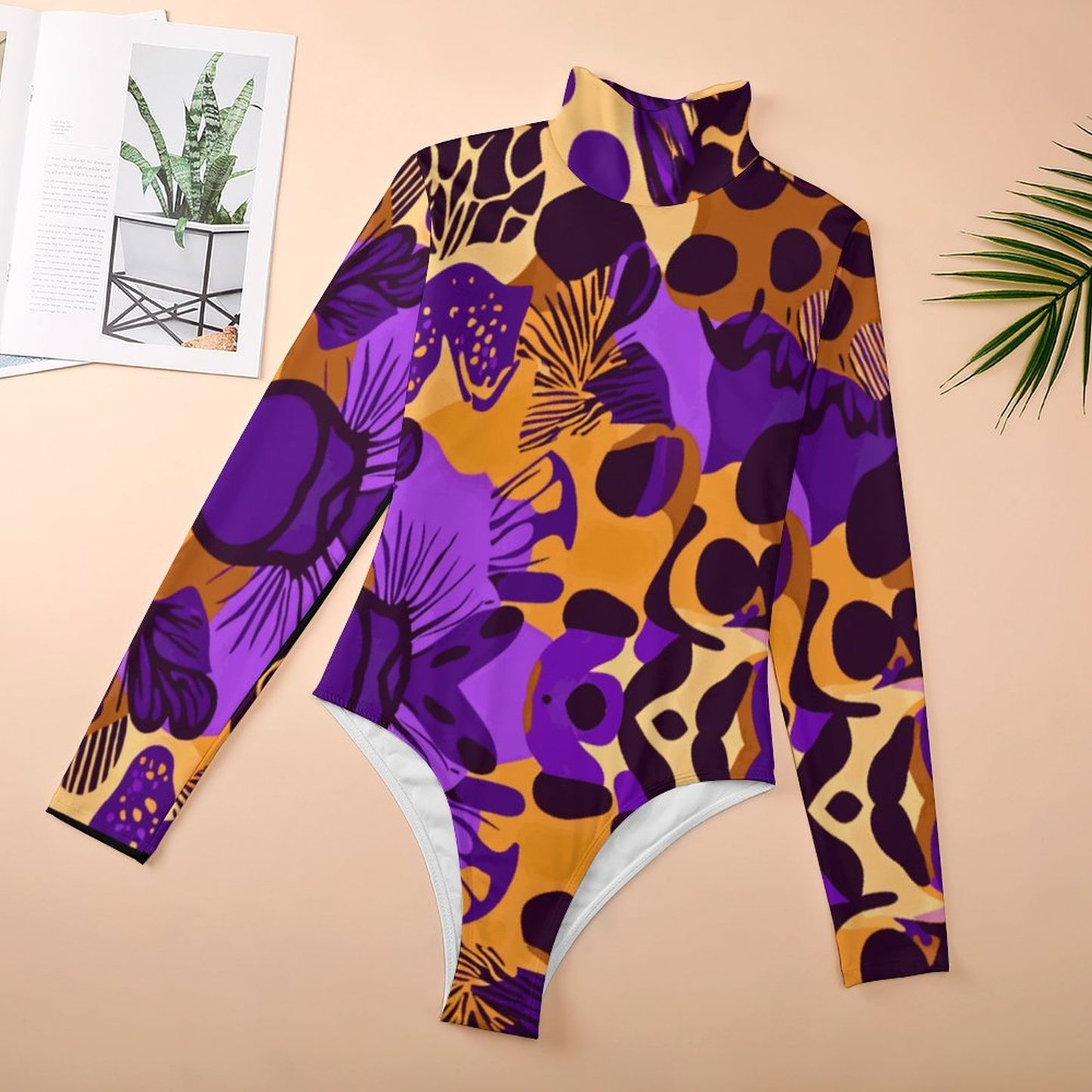 High-collar Long-sleeve Bodysuit NZ056 (All-Over Printing)