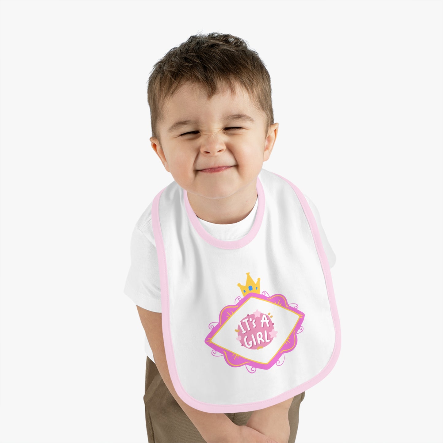 It's A Girl Baby Contrast Trim Jersey Bib #IAG1