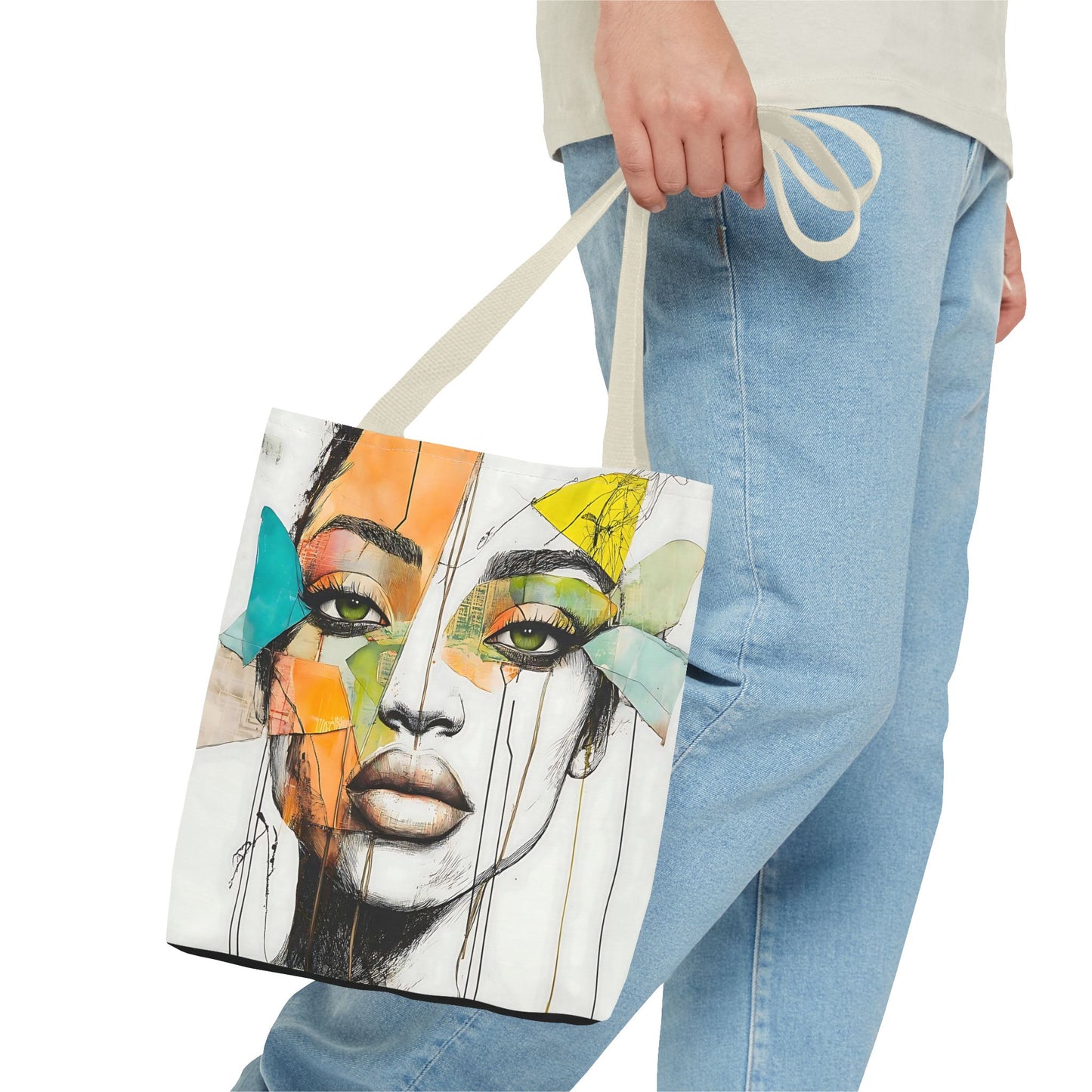 Artistic Abstract Face Tote Bag, Trendy Canvas Bag, Unique Gift for Art Lovers, Fashionable Beach Bag, Stylish Shopping Bag, Cool