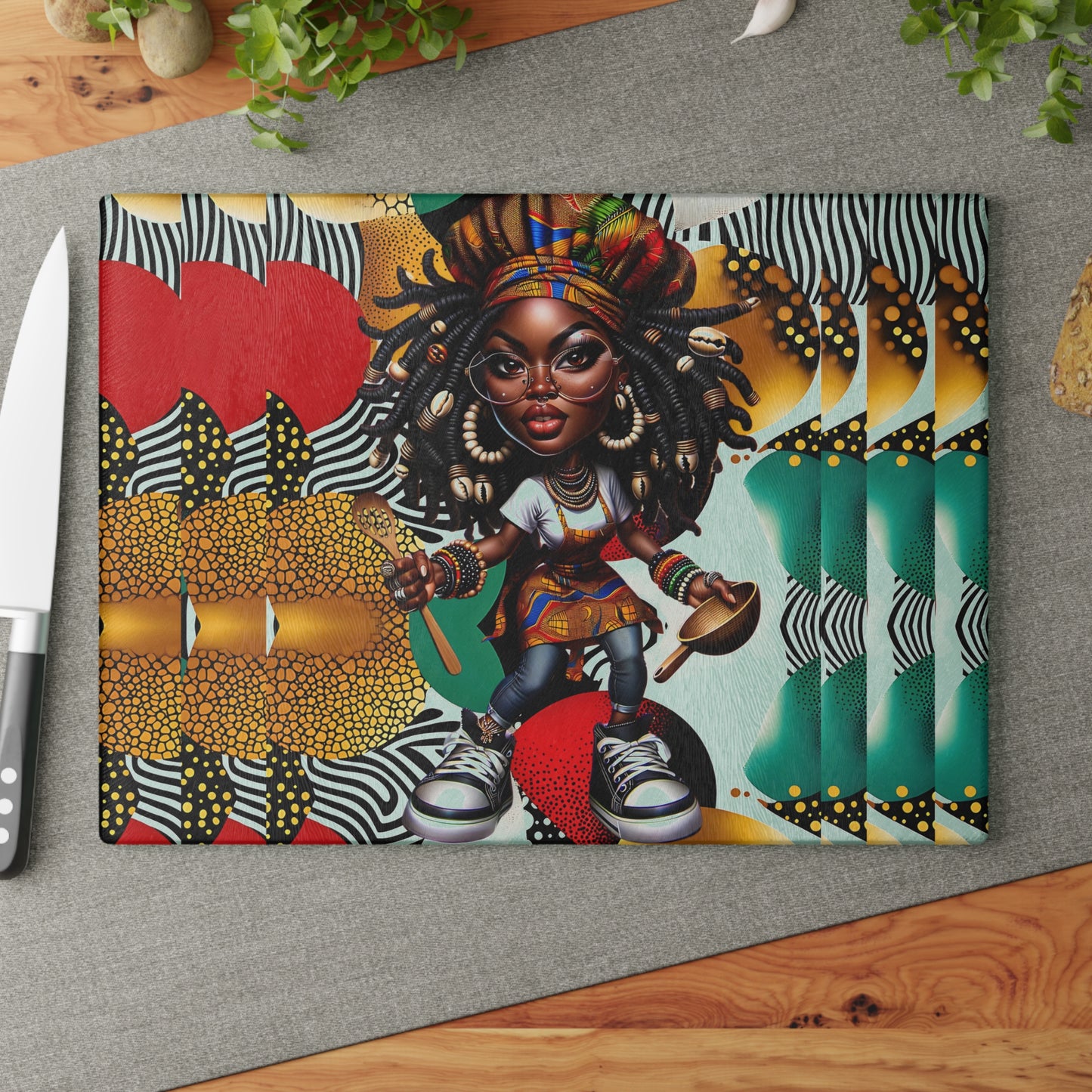 Glass Cutting Board, Afrocentric Kitchen Decor, Ankara Pattern Glass Board, Ethnic Design Cheese Board, Unique Housewarming Gift