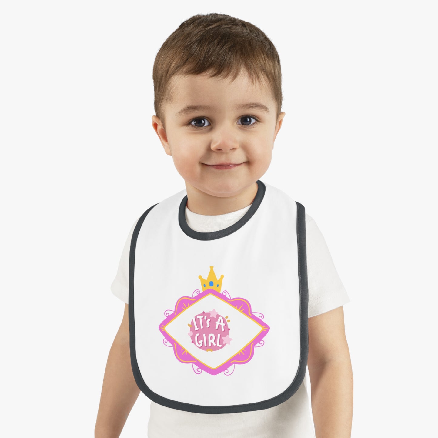It's A Girl Baby Contrast Trim Jersey Bib #IAG1