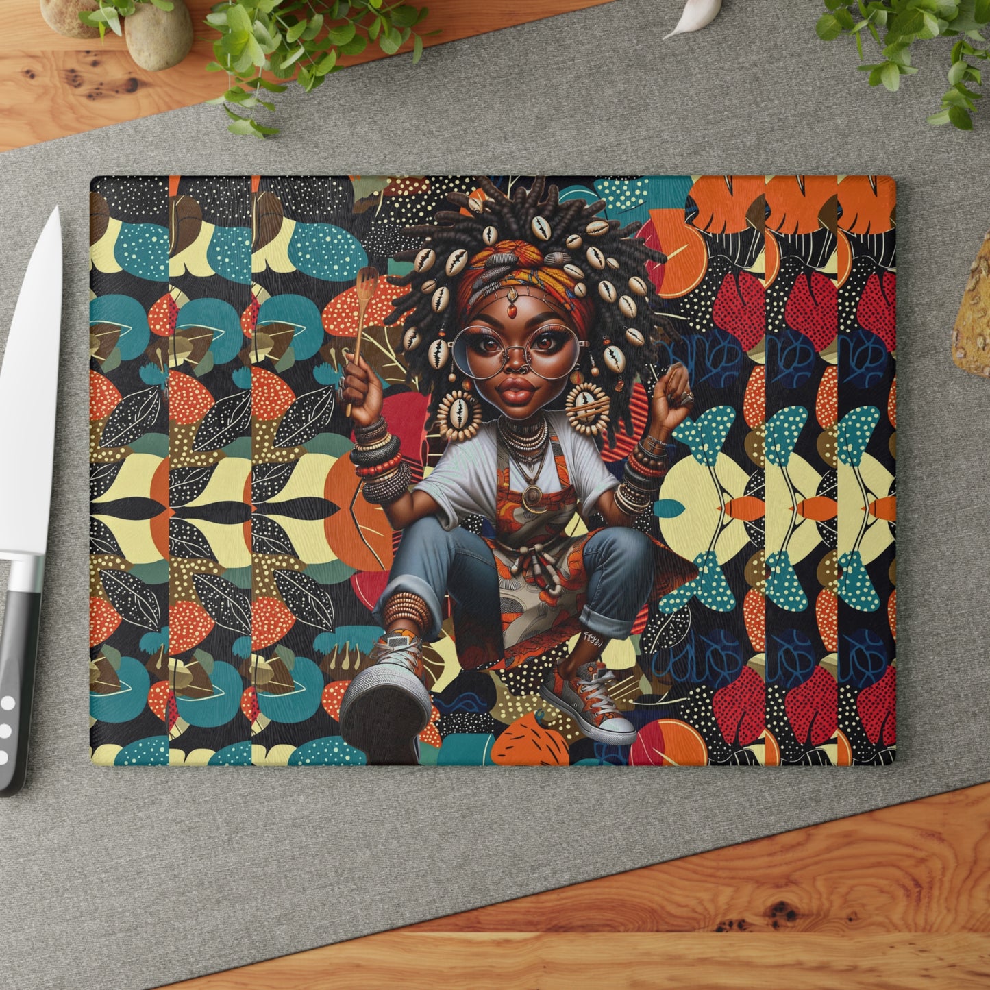 Glass Cutting Board, Afrocentric Kitchen Decor, Ankara Pattern Glass Board, Ethnic Design Cheese Board, Unique Housewarming Gift