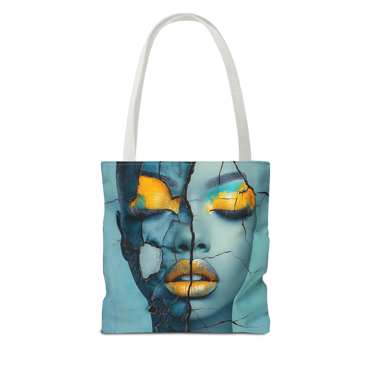 Artistic Cracked Face Tote Bag, Trendy Canvas Bag, Unique Gift for Art Lovers, Fashionable Beach Bag, Stylish Shopping Bag, Cool