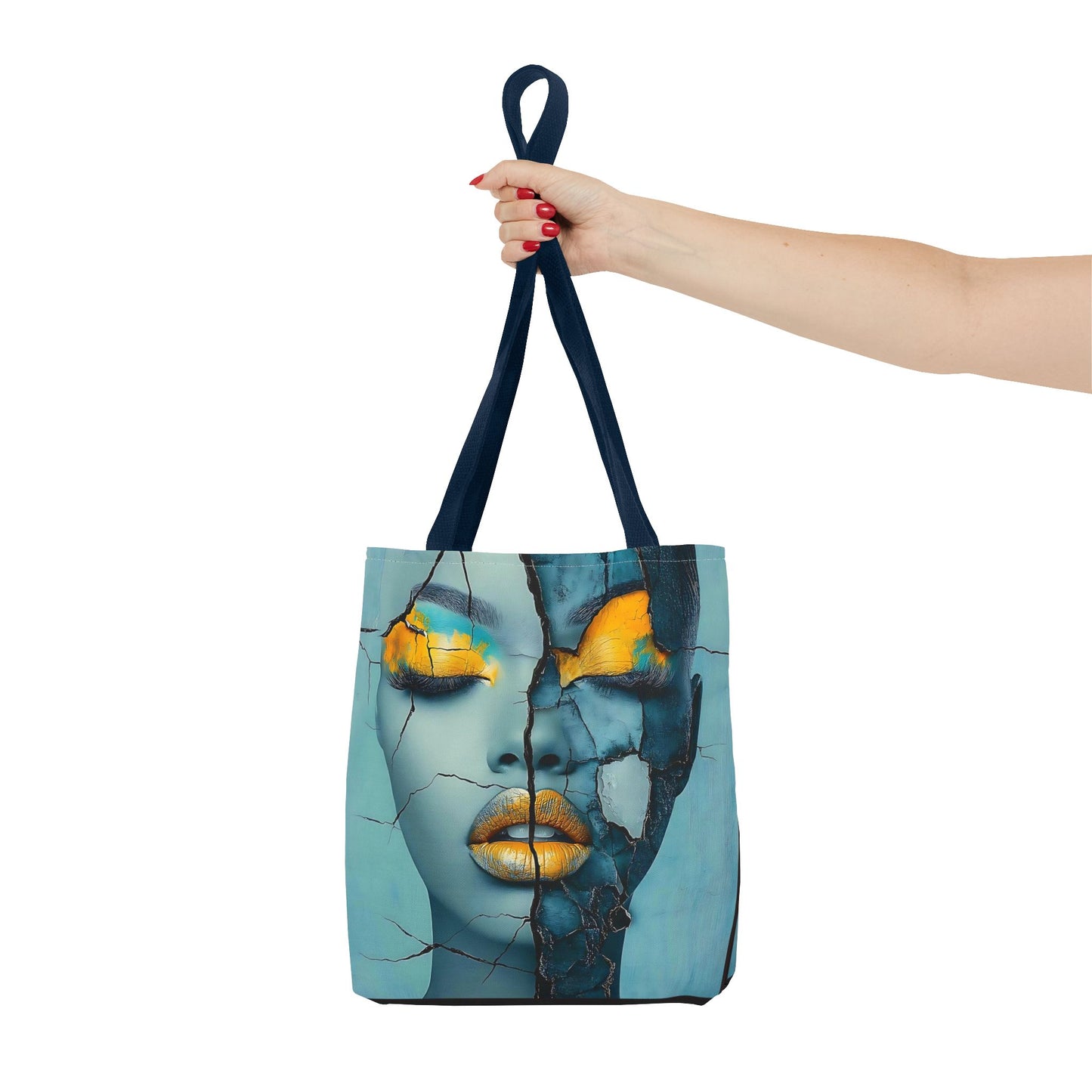 Artistic Cracked Face Tote Bag, Trendy Canvas Bag, Unique Gift for Art Lovers, Fashionable Beach Bag, Stylish Shopping Bag, Cool