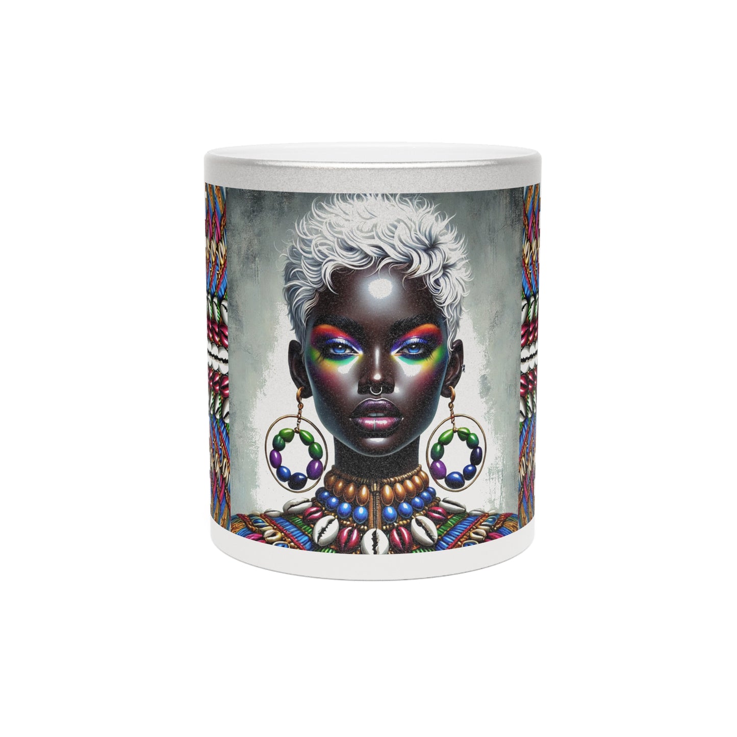 Vibrant African Art Metallic Mug - Silver/Gold