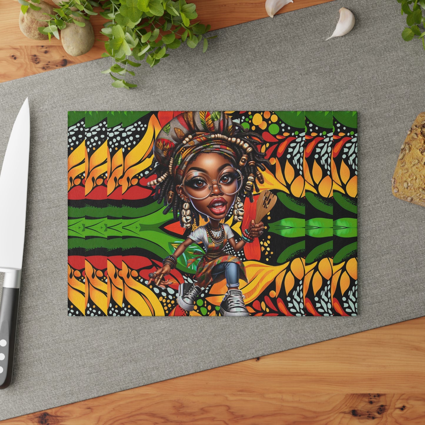 Glass Cutting Board, Afrocentric Kitchen Decor, Ankara Pattern Glass Board, Ethnic Design Cheese Board, Unique Housewarming Gift