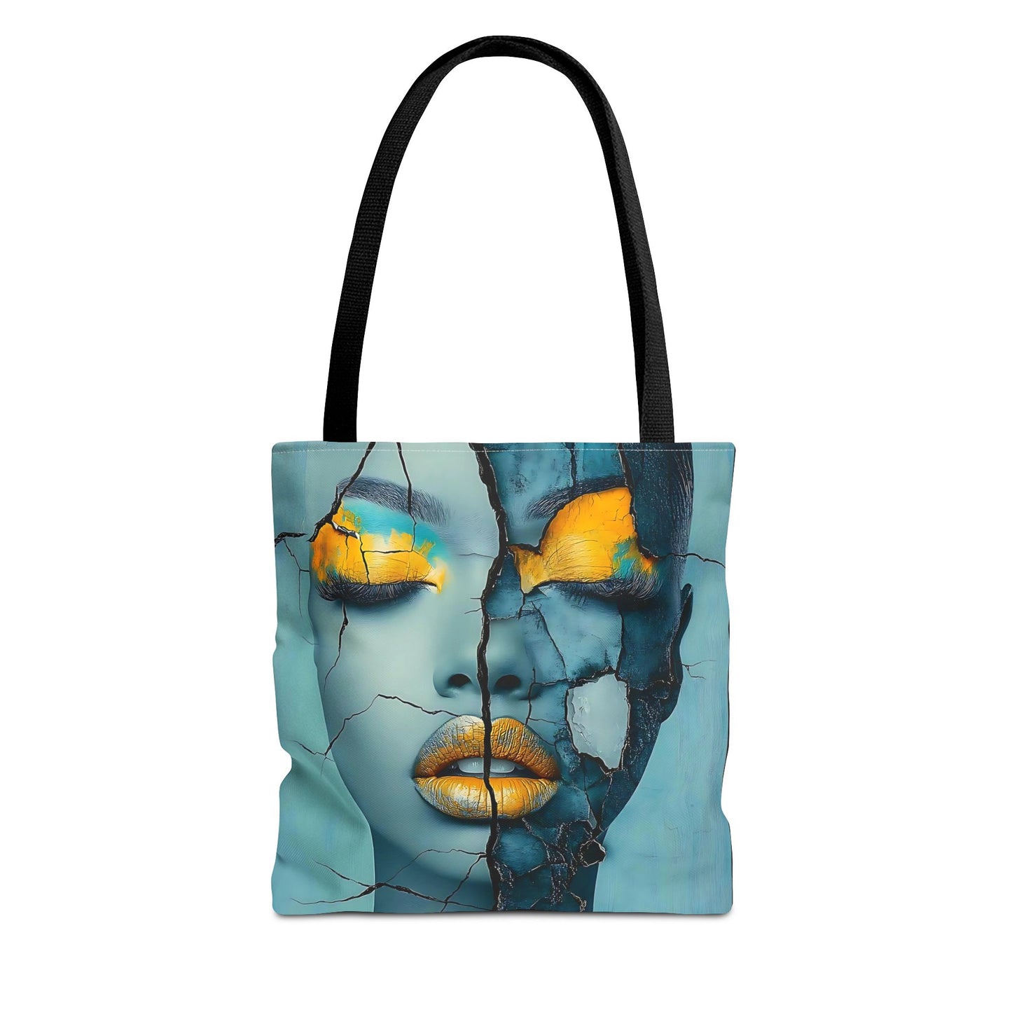 Artistic Cracked Face Tote Bag, Trendy Canvas Bag, Unique Gift for Art Lovers, Fashionable Beach Bag, Stylish Shopping Bag, Cool