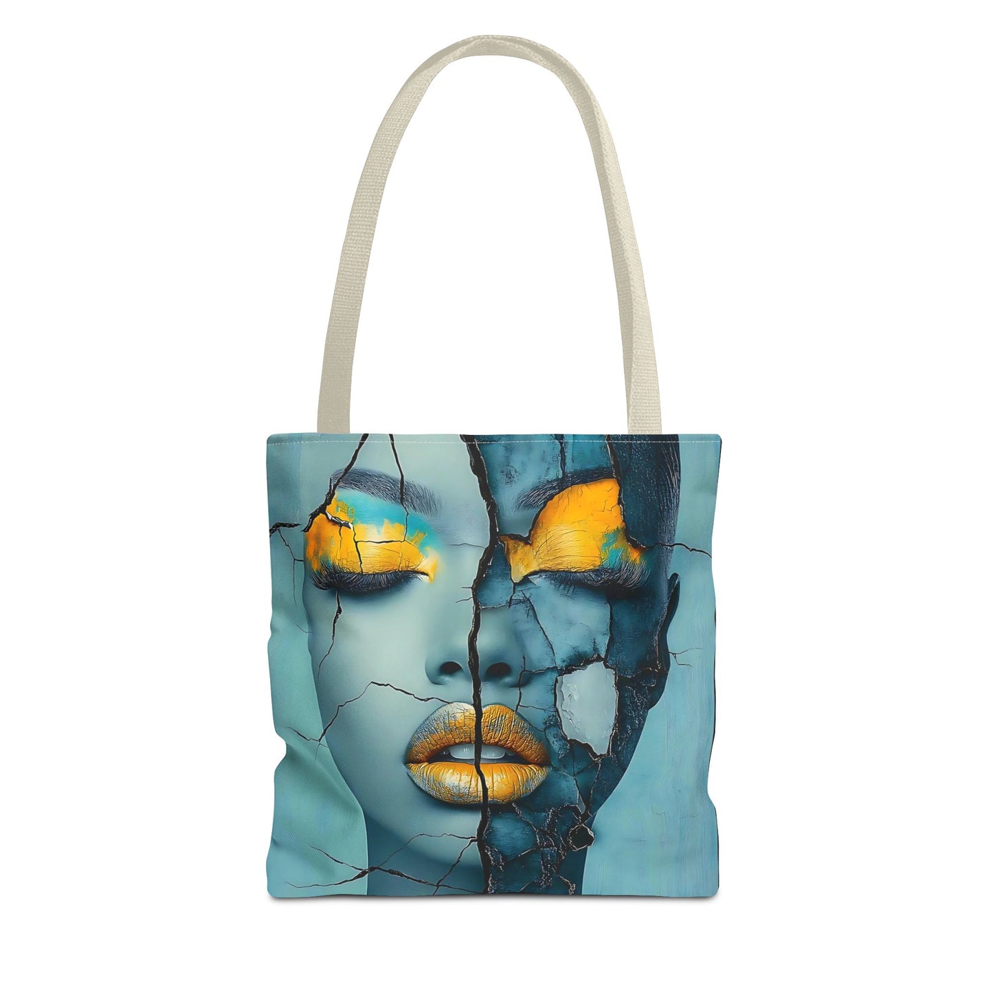 Artistic Cracked Face Tote Bag, Trendy Canvas Bag, Unique Gift for Art Lovers, Fashionable Beach Bag, Stylish Shopping Bag, Cool