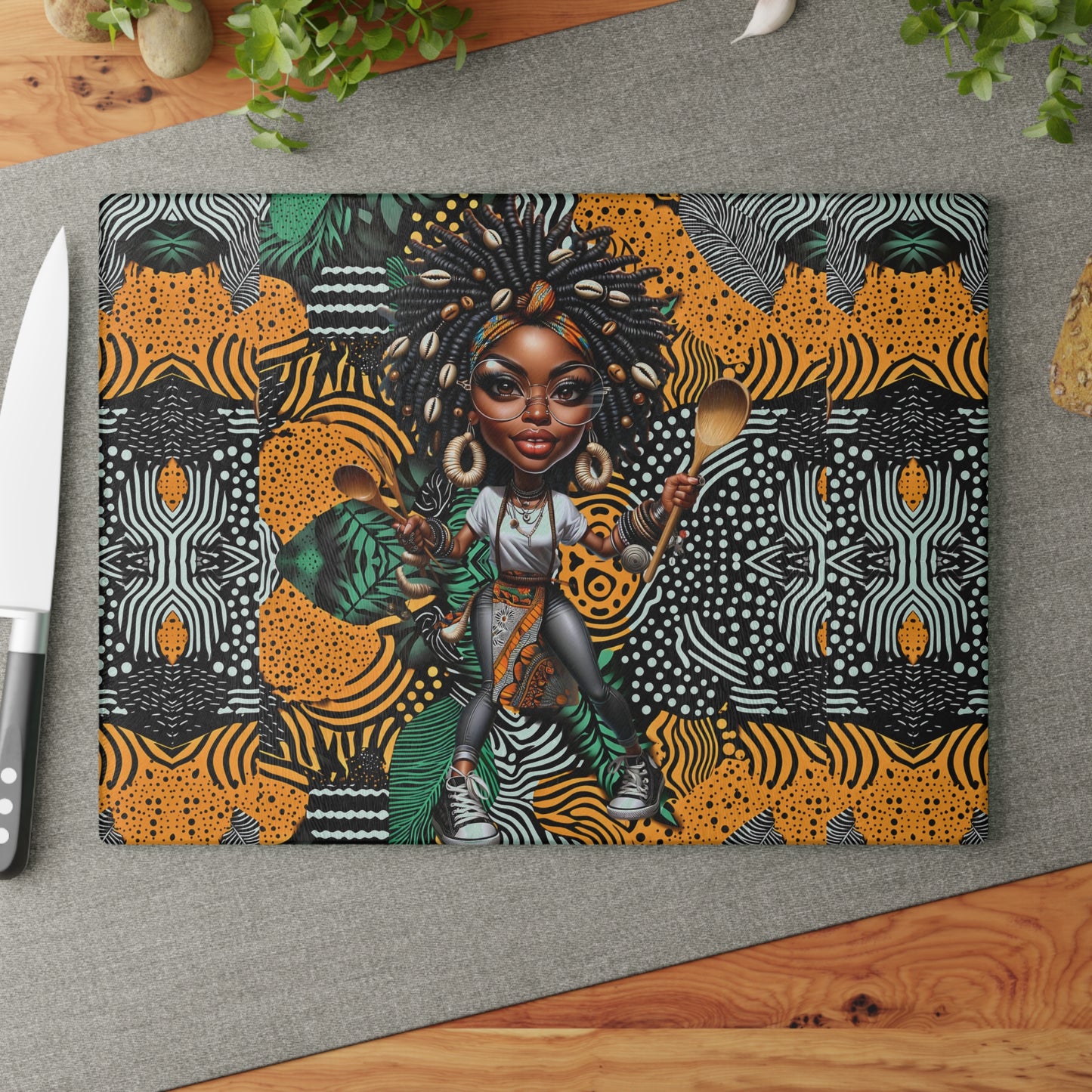 Glass Cutting Board, Afrocentric Kitchen Decor, Ankara Pattern Glass Board, Ethnic Design Cheese Board, Unique Housewarming Gift