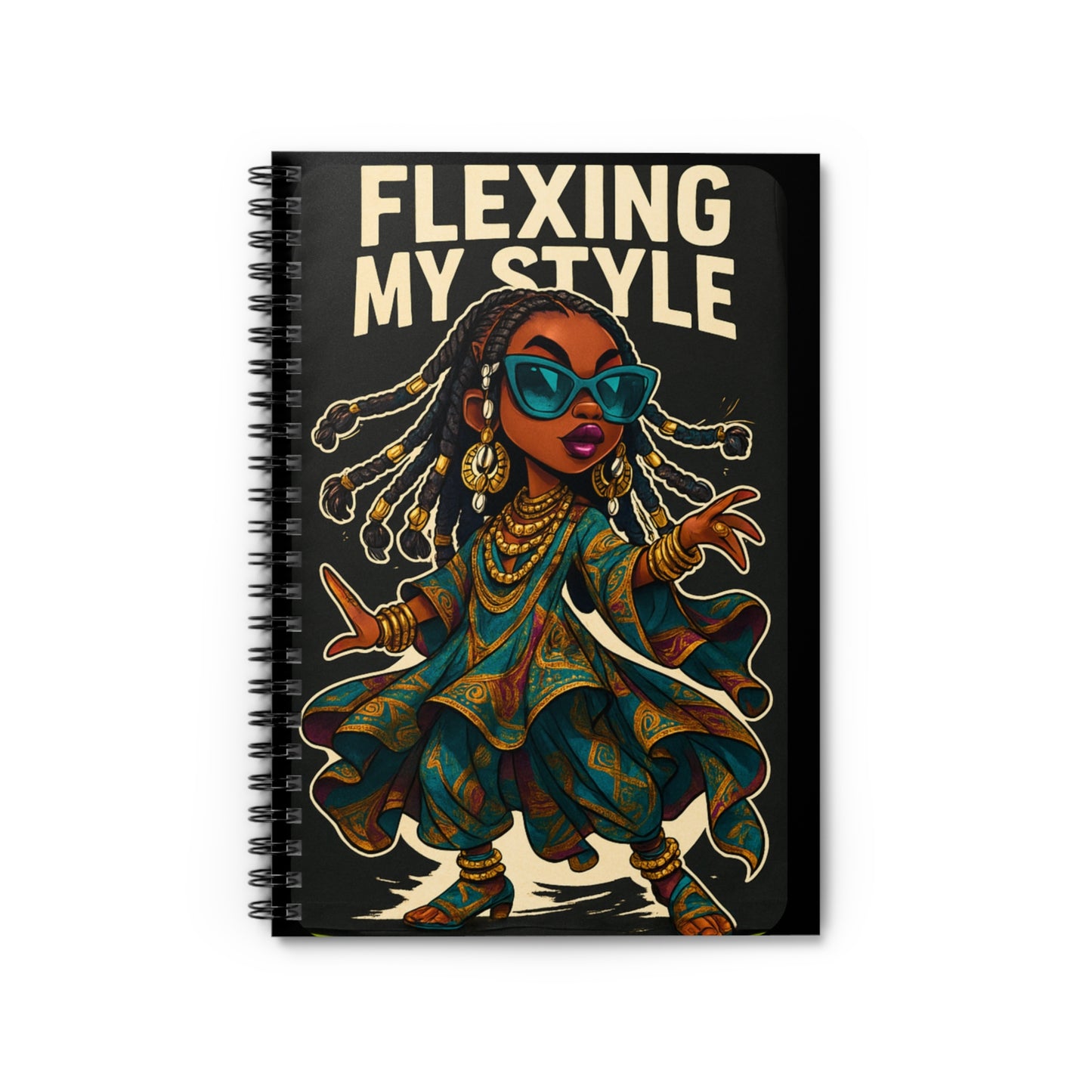 Flexing My Style Spiral Notebook - Ruled Line, Ankara Clothing Diary, Teen Poses African Print Journal, Afrocentric Notepad, Fashionista