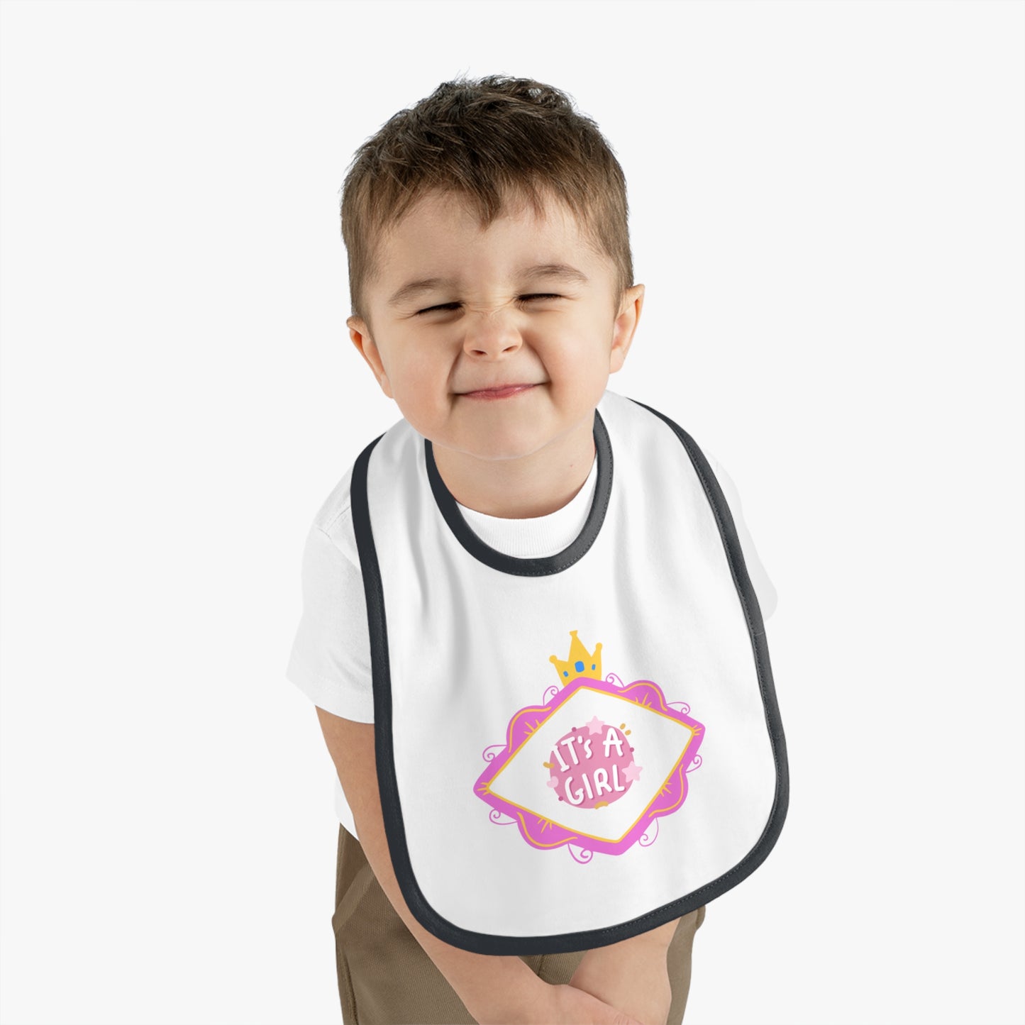 It's A Girl Baby Contrast Trim Jersey Bib #IAG1