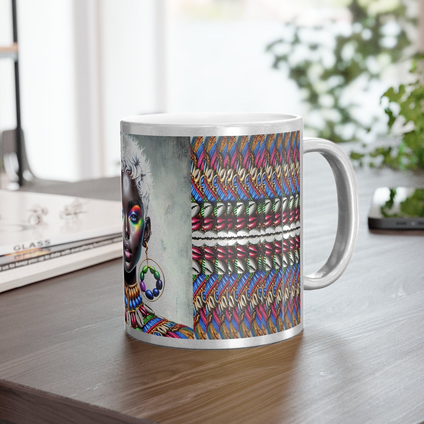 Vibrant African Art Metallic Mug - Silver/Gold