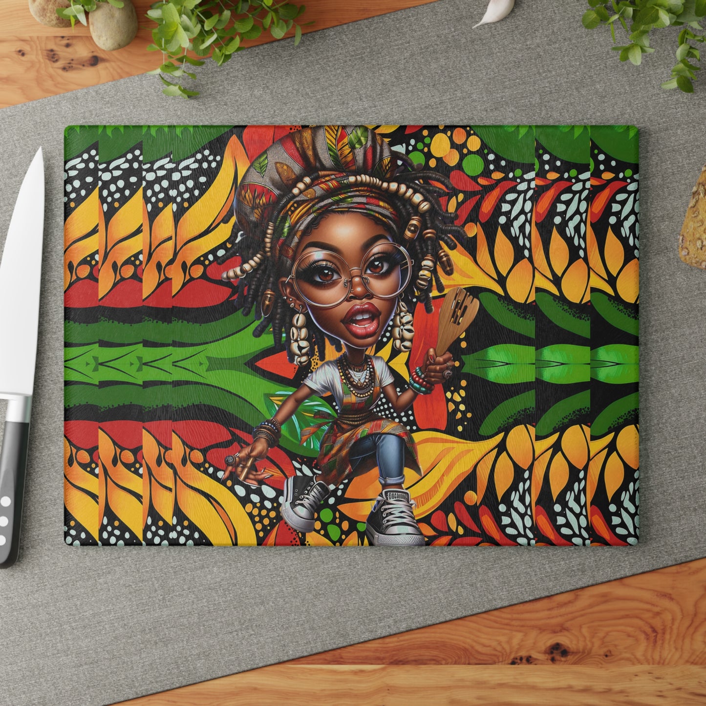 Glass Cutting Board, Afrocentric Kitchen Decor, Ankara Pattern Glass Board, Ethnic Design Cheese Board, Unique Housewarming Gift