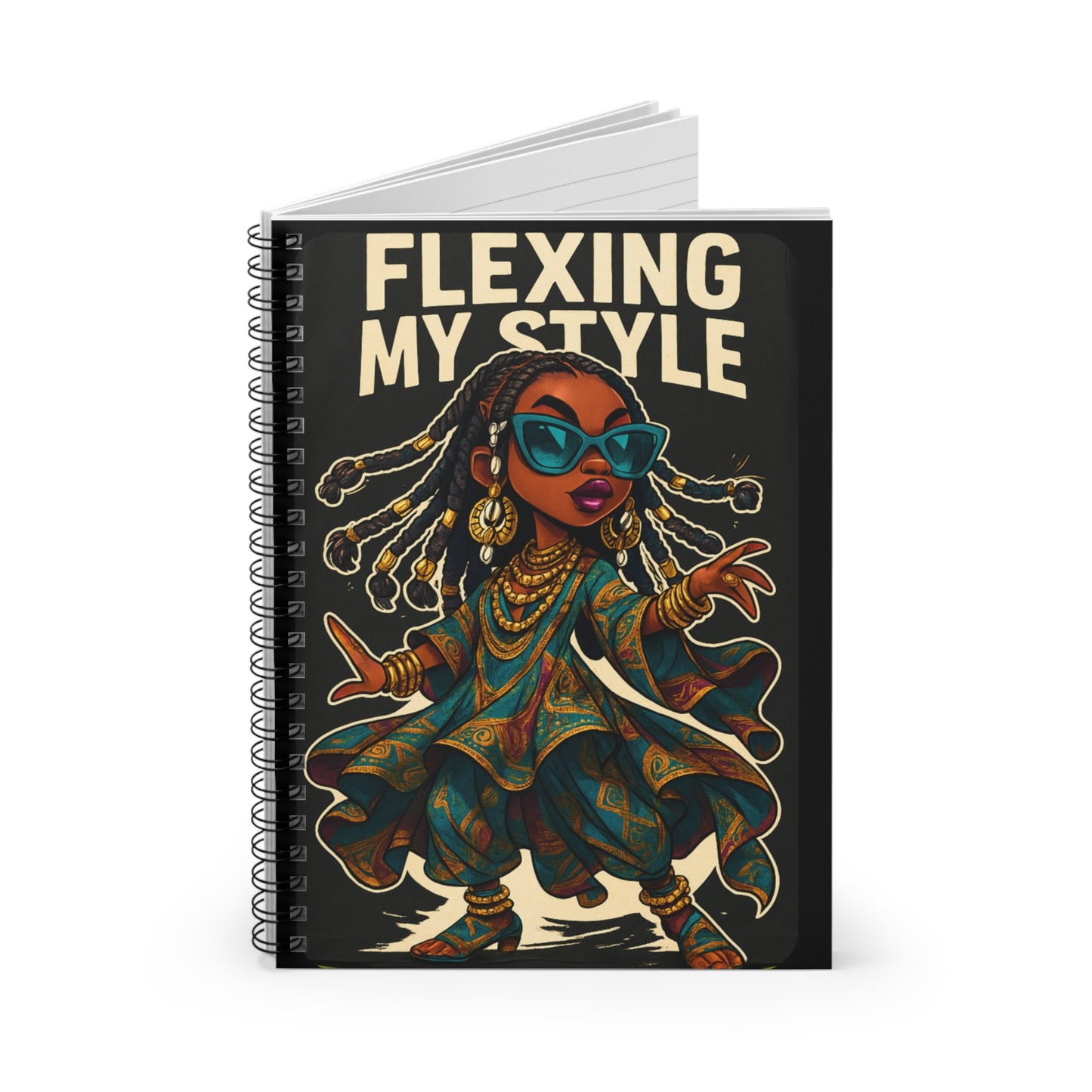 Flexing My Style Spiral Notebook - Ruled Line, Ankara Clothing Diary, Teen Poses African Print Journal, Afrocentric Notepad, Fashionista