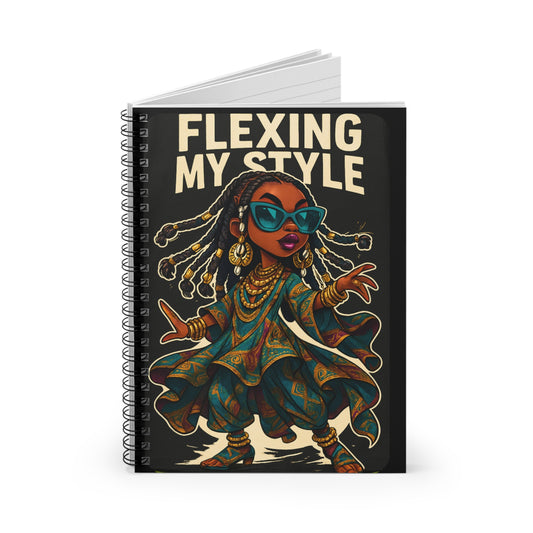 Flexing My Style Spiral Notebook - Ruled Line, Ankara Clothing Diary, Teen Poses African Print Journal, Afrocentric Notepad, Fashionista