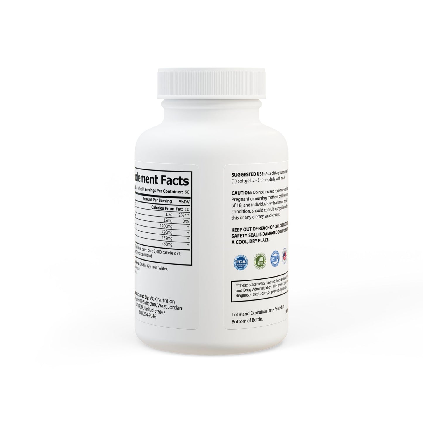 Omega 3 Fish Oil Supplement (60 Softgels) #GLP11