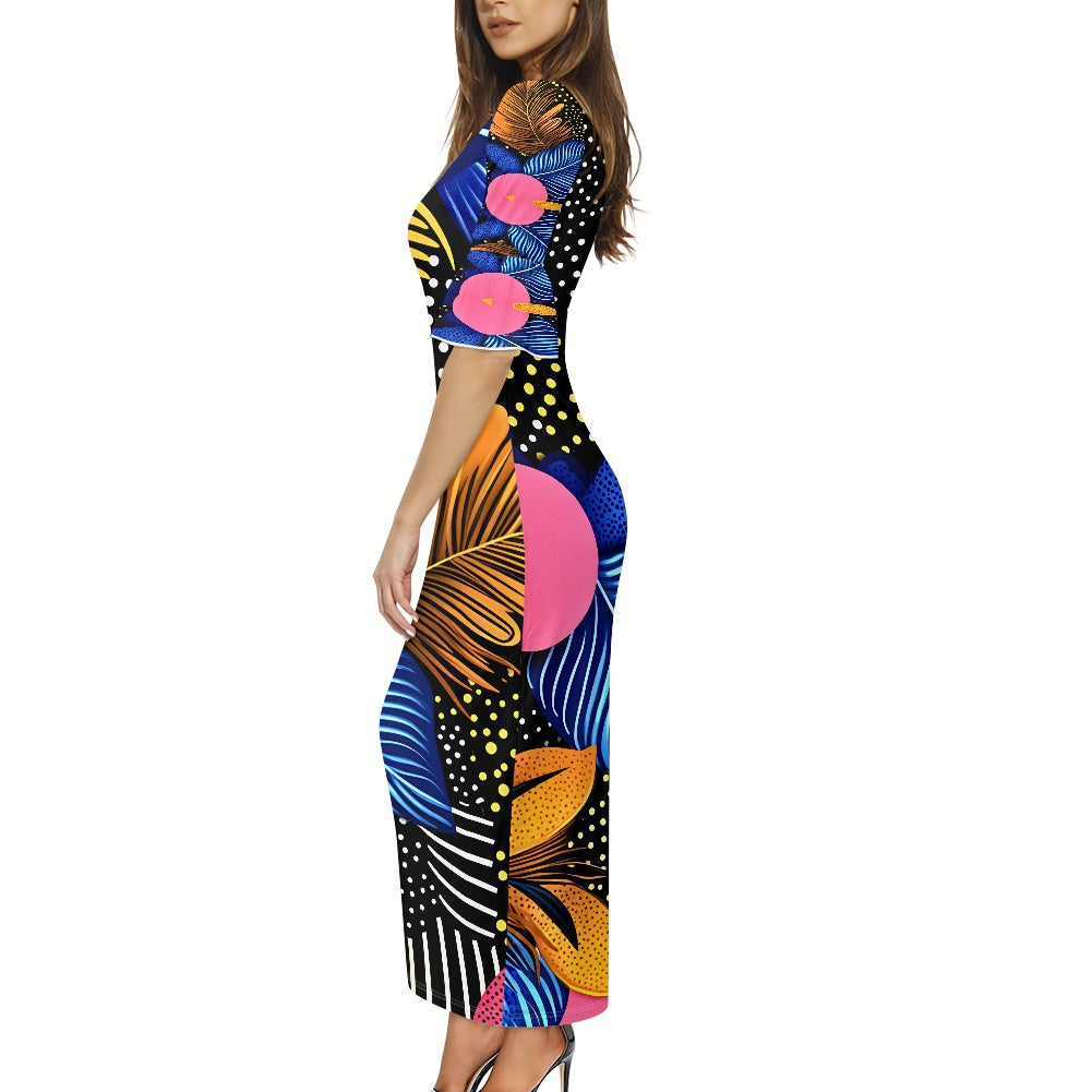 Women's Ruffle Hemmed Sleeves Dress D90