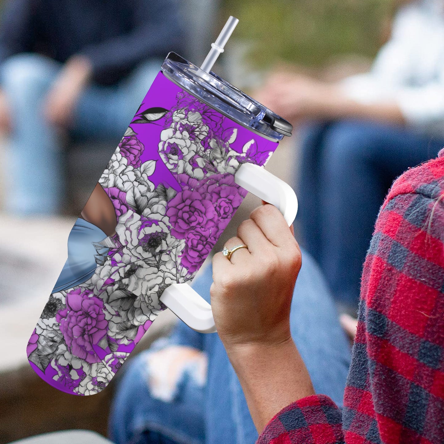 Floral Beauty 40 oz Tumbler With White Handle 40oz Tumbler with White Handle