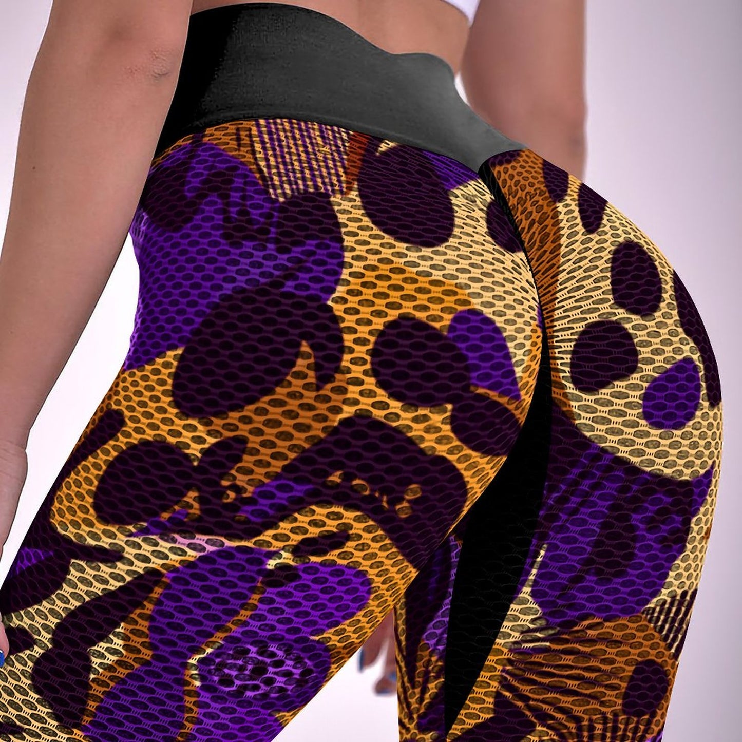 Custom Printed Honeycomb Textured Yoga Pants for Women (All-Over Printing)