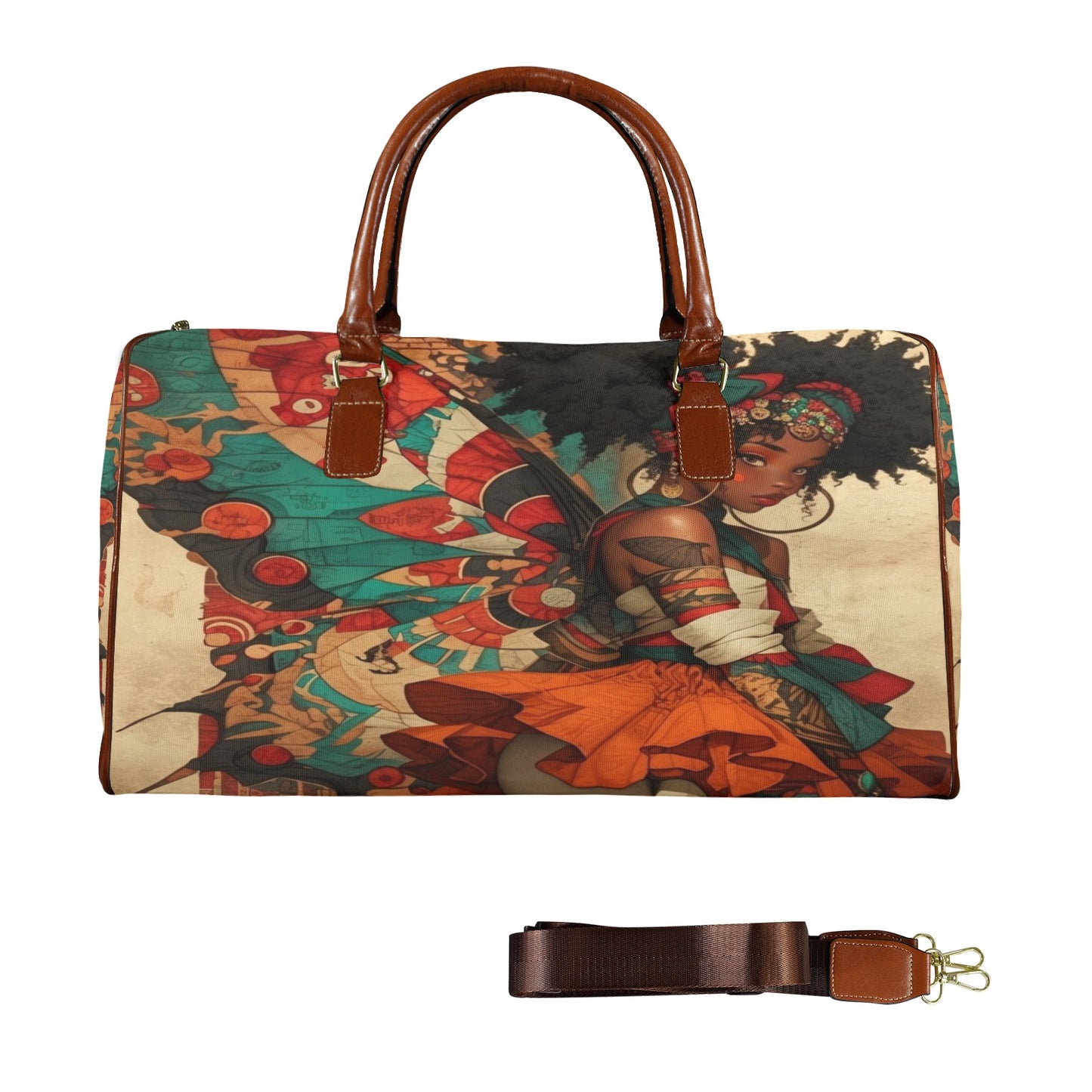 AfroCentric Butterfly Winged Ballerinas Large Capacity Travel Bag-Large (Brown Short Patch) (1737) Large Capacity Travel Bag-Large (Brown Short Patch) (1737)