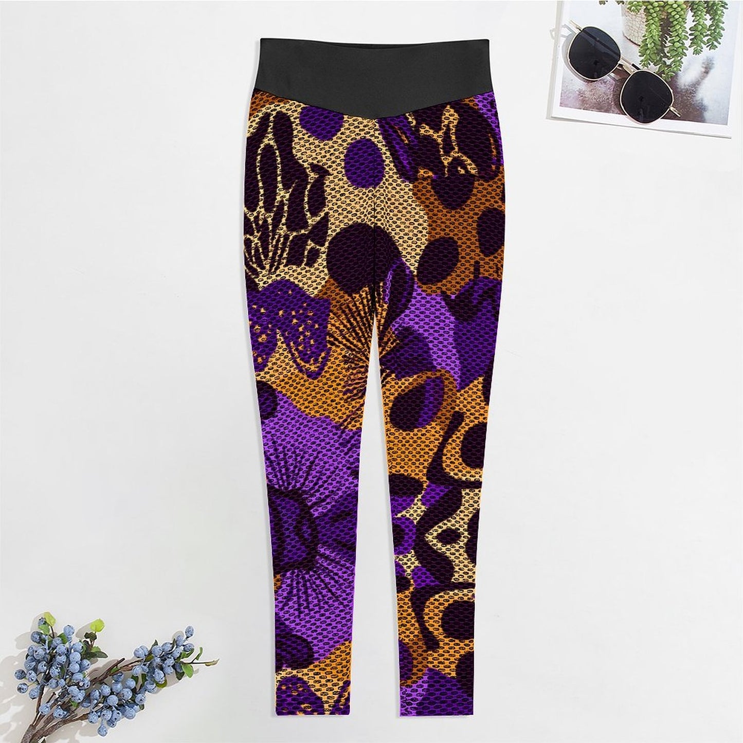Custom Printed Honeycomb Textured Yoga Pants for Women (All-Over Printing)