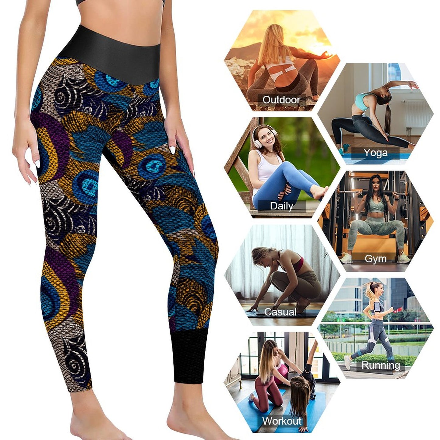 Custom Printed Honeycomb Textured Yoga Pants for Women (All-Over Printing)