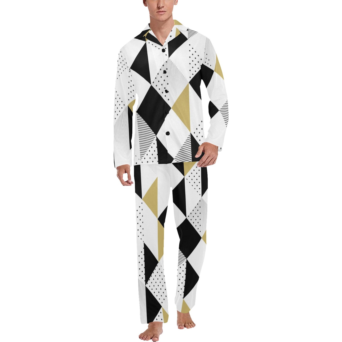 Abstract Seamless Pattern with Triangles Men's Pajama Set Men's V-Neck Long Pajama Set