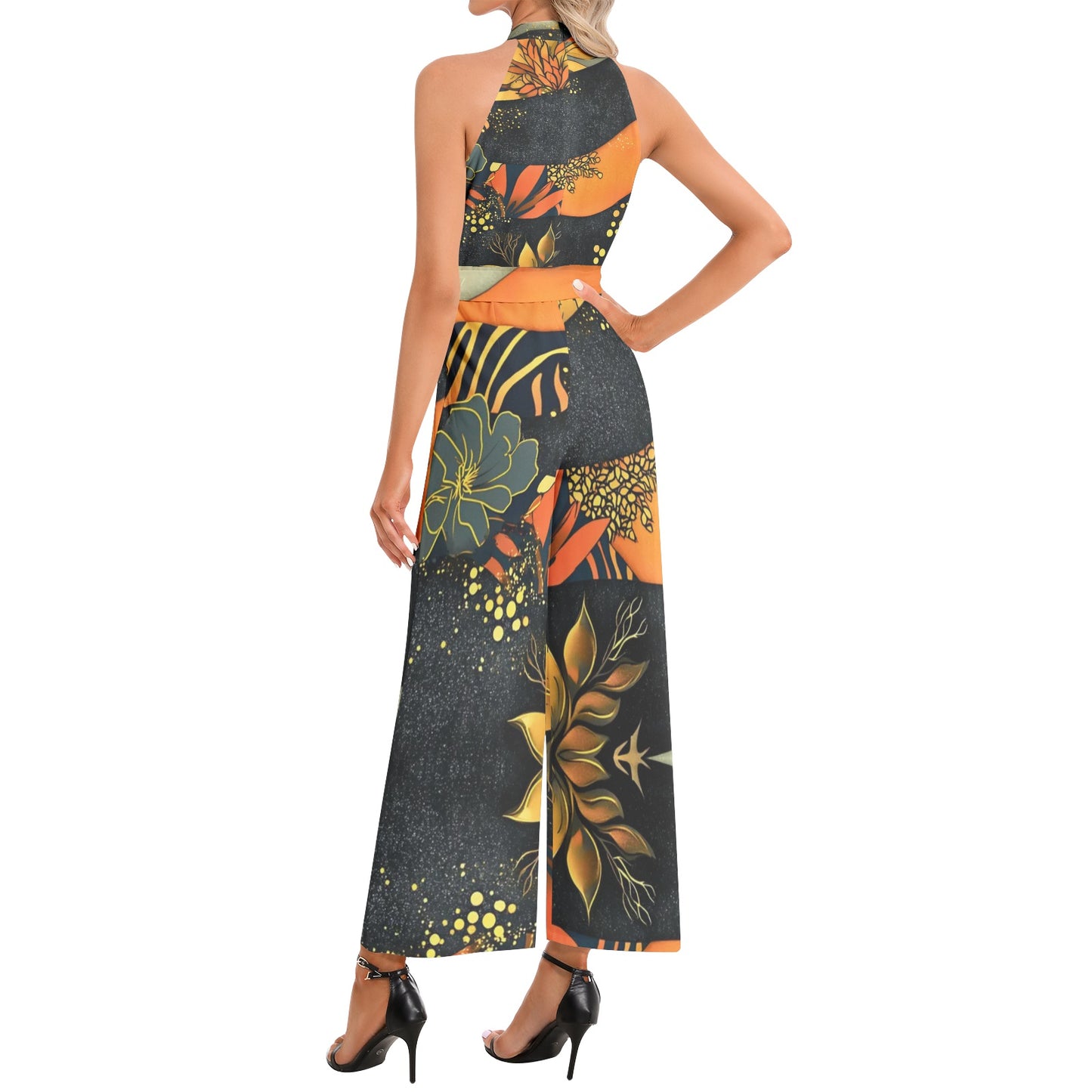 Halter Neck Buckle Belted Jumpsuit
