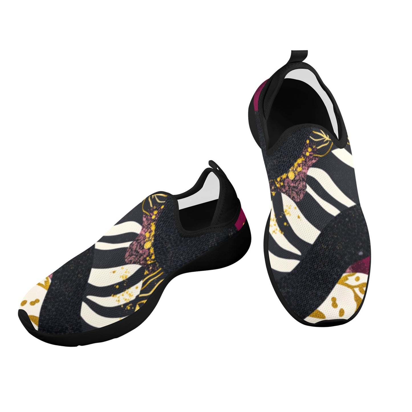 Golden Zebra Burgundy Camo Pattern Women's Fly Weave Drop-In Heel Sneakers Fly Weave Drop-in Heel Sneakers for Women (Model 02002)