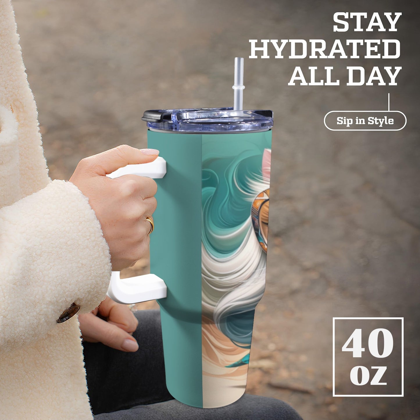 Pet 40 oz Tumbler With White Handle 40oz Tumbler with White Handle