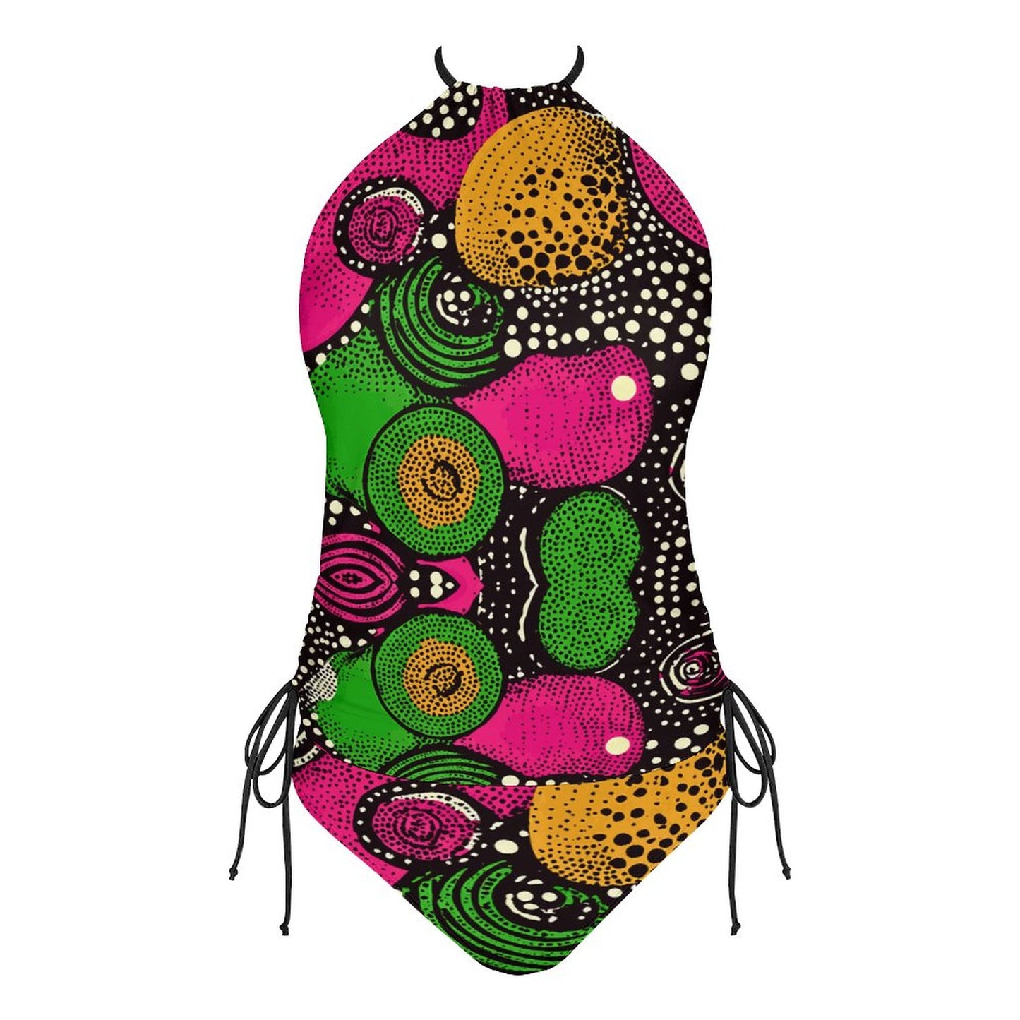 Abstract 2-Piece Women's Tankini Set with High Neck Halter Top F145kA01 (All-Over Printing)