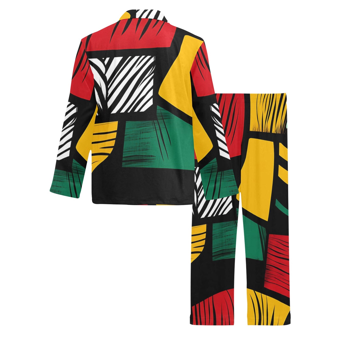 Geometric Pattern Men's Pajama Set Men's V-Neck Long Pajama Set