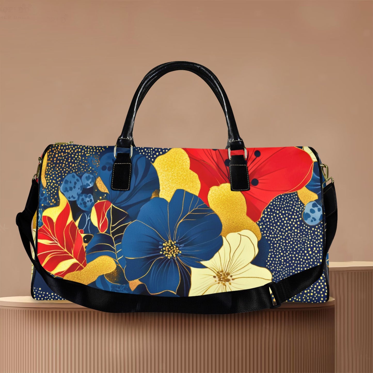 Golden Zebra Pattern Travel Bag Large Capacity Travel Bag-Large (Black Short Patch) (1737)