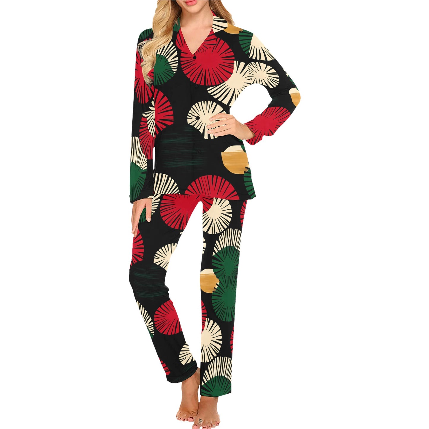 Circle Pattern Women's Pajama Set Women's Long Pajama Set
