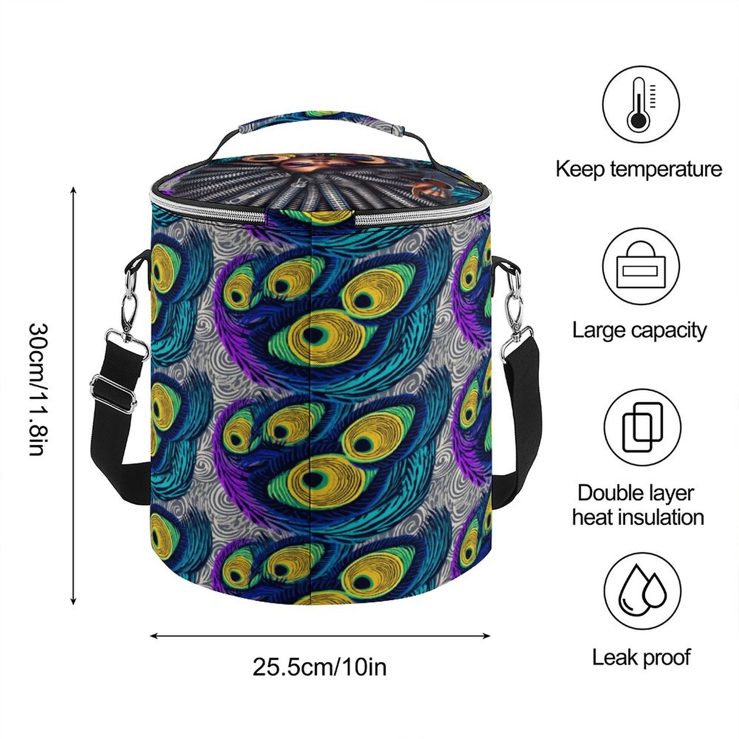 Round Collapsible Insulated Cooler Bag with Shoulder Strap A018 (All-Over Printing)