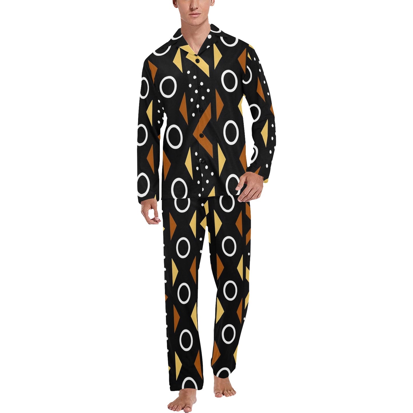 Afrocentric Pattern Men's Pajama Set Men's V-Neck Long Pajama Set