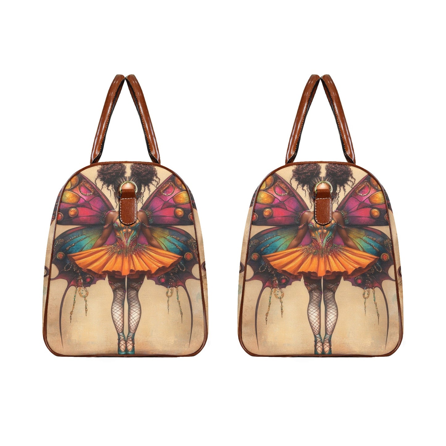 AfroCentric Butterfly Winged Ballerinas Large Capacity Travel Bag-Large (Brown Short Patch) (1737) Large Capacity Travel Bag-Large (Brown Short Patch) (1737)
