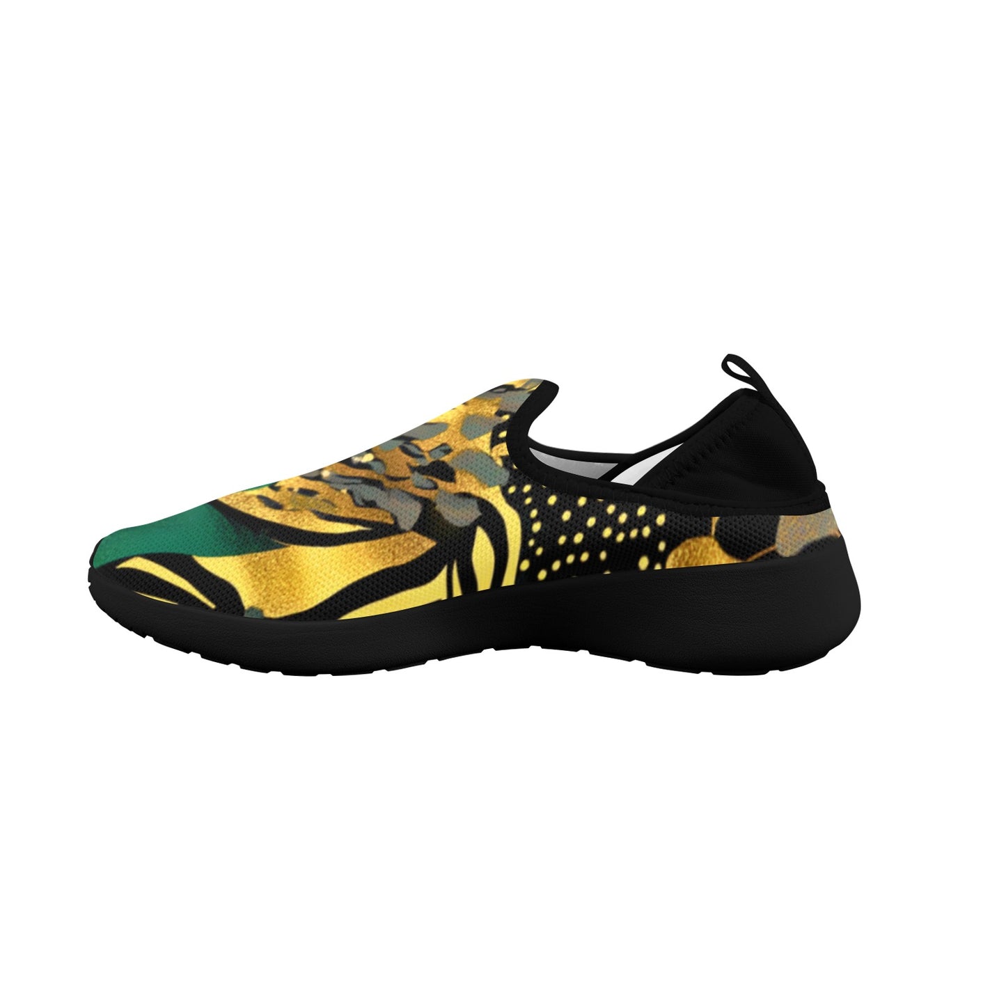 Golden Zebra Green Camo Pattern Women's Fly Weave Drop-In Heel Sneakers Fly Weave Drop-in Heel Sneakers for Women (Model 02002)