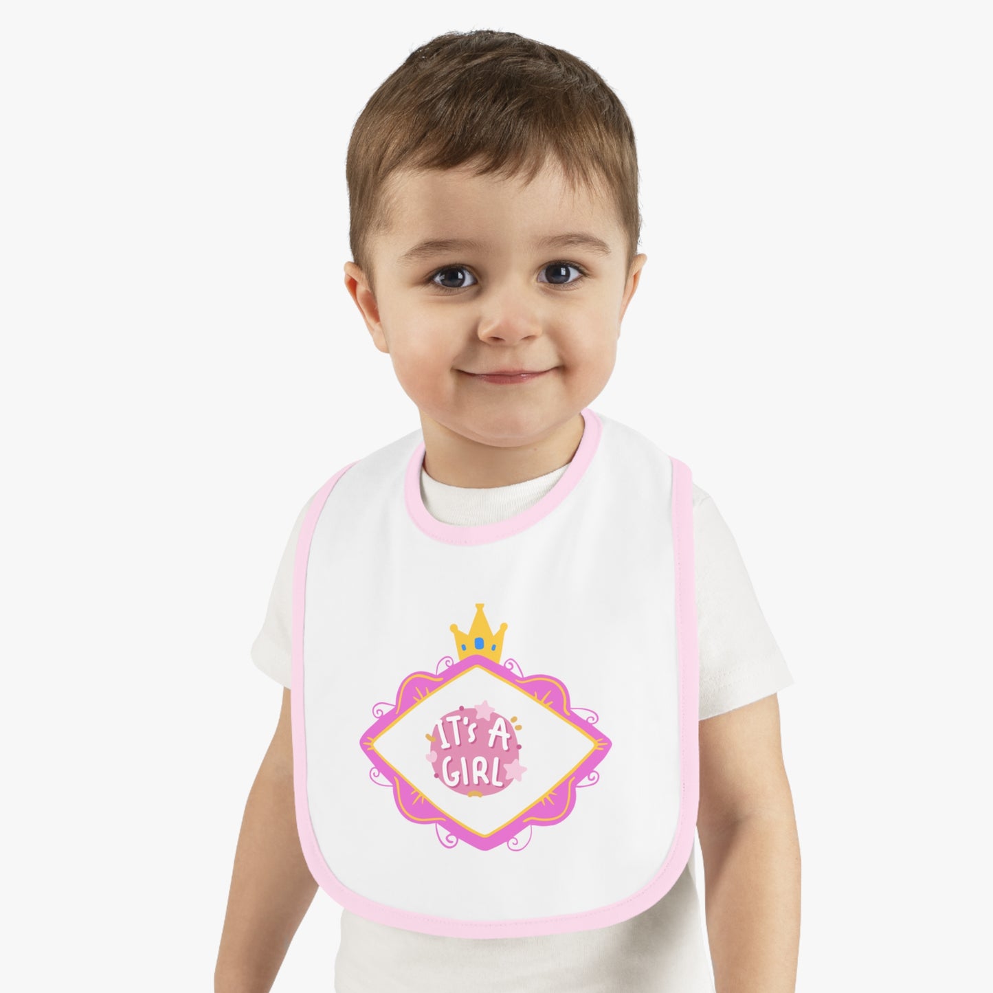 It's A Girl Baby Contrast Trim Jersey Bib #IAG1