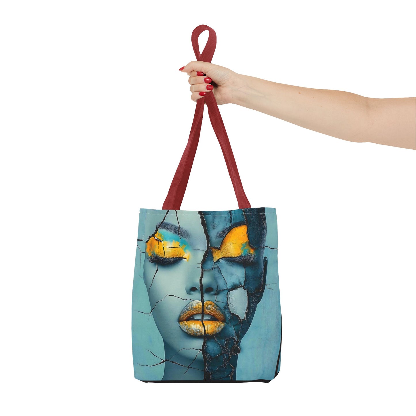 Artistic Cracked Face Tote Bag, Trendy Canvas Bag, Unique Gift for Art Lovers, Fashionable Beach Bag, Stylish Shopping Bag, Cool