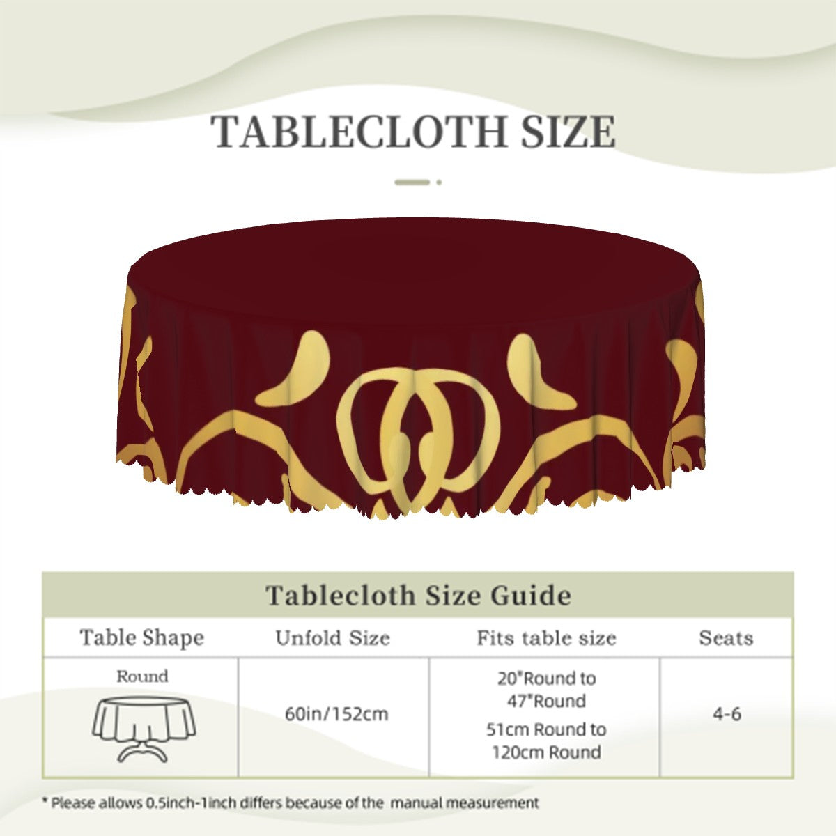 Special Occasion Round Tablecloth with Wavy Edge