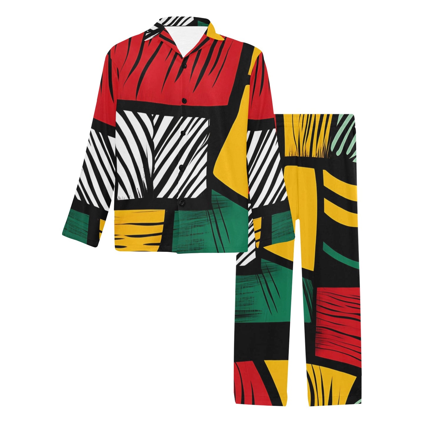 Geometric Pattern Men's Pajama Set Men's V-Neck Long Pajama Set
