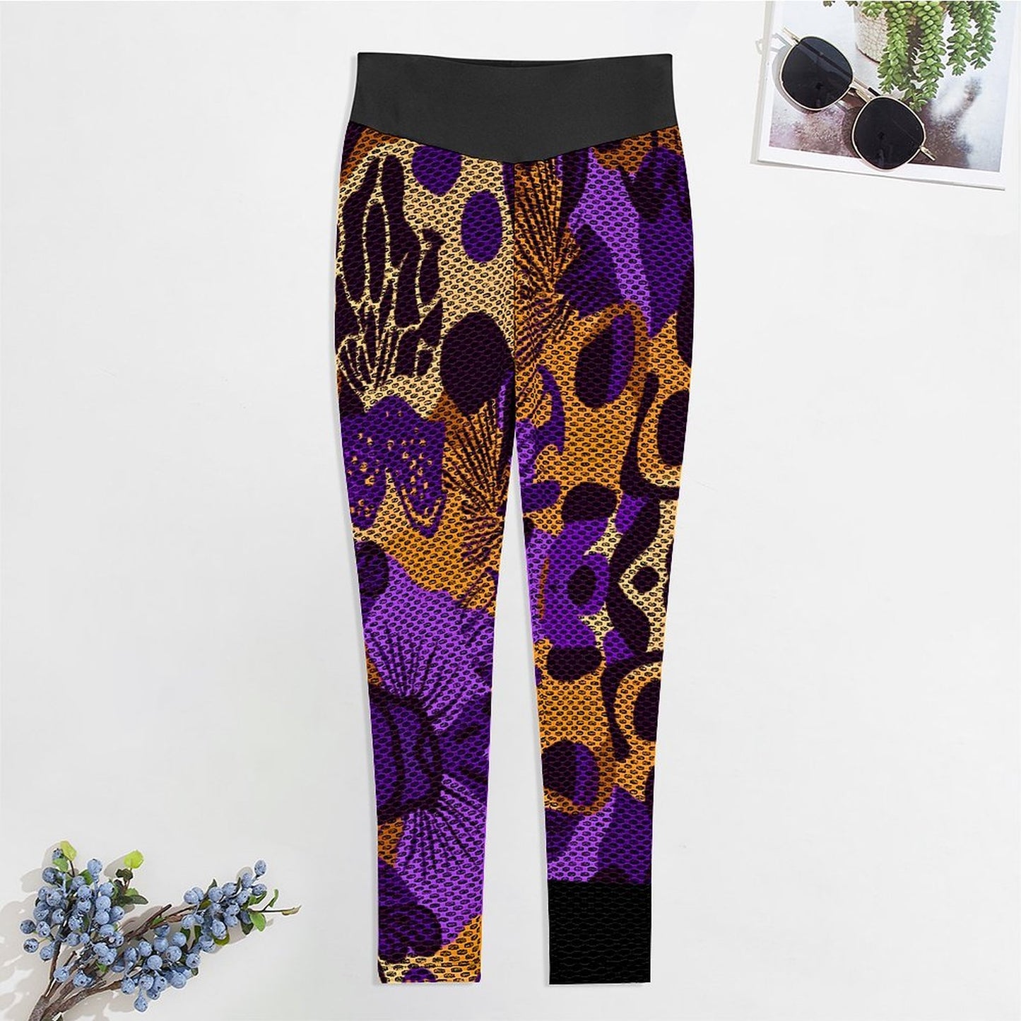 Custom Printed Honeycomb Textured Yoga Pants for Women (All-Over Printing)